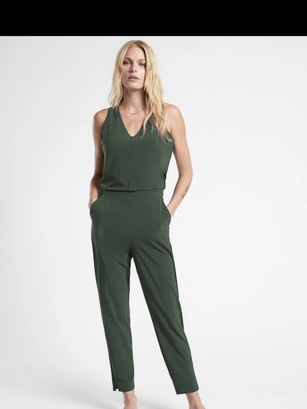 NWOT Athleta Brooklyn Jumpsuit 2P Small Seaweed Green Comfort Casual City Travel